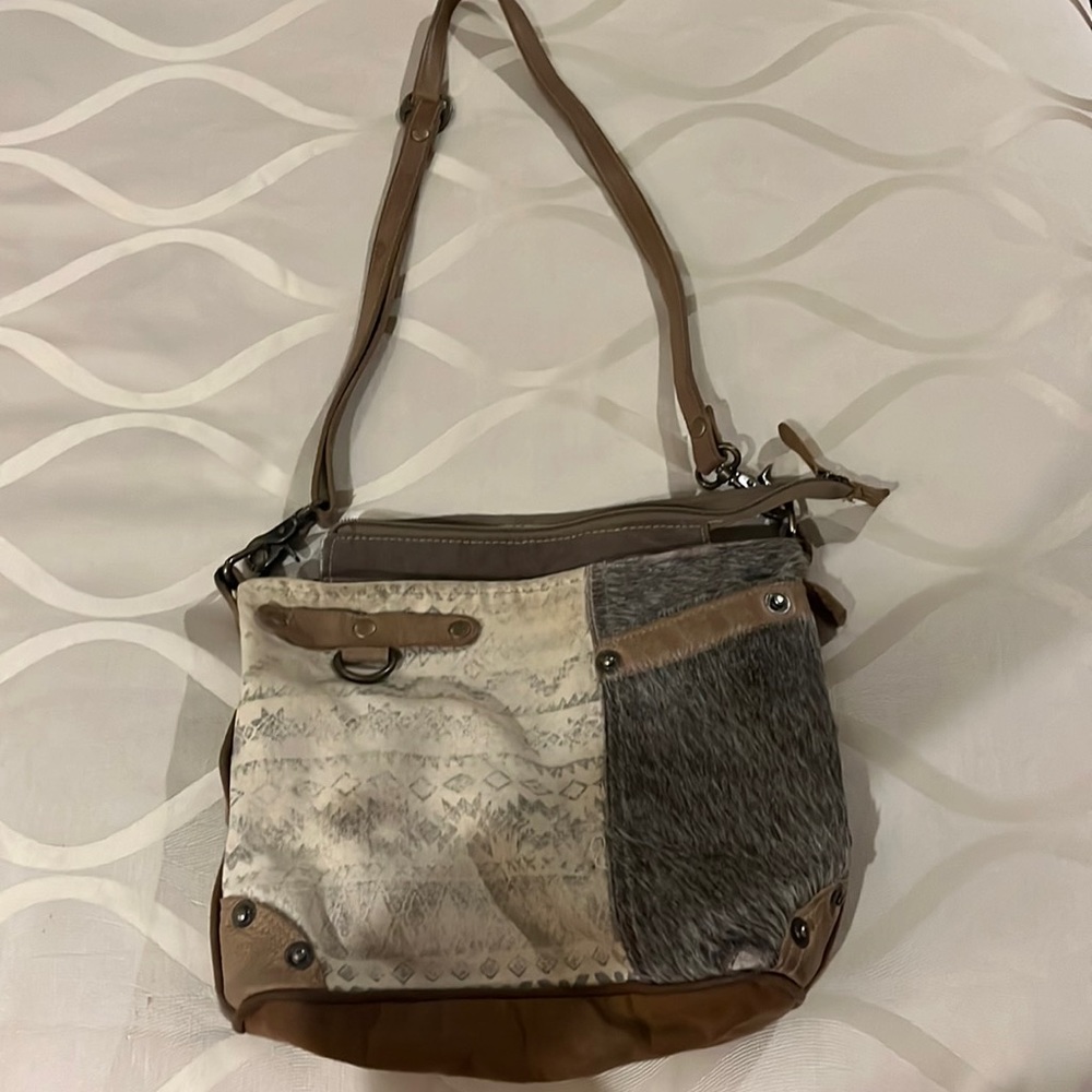 Myra Bags Crossbody Shoulder Bag Upcycled Canvas Multimedia Patchwork Country